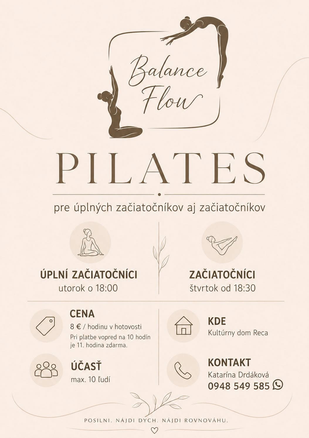 Balance Flow – logo s postavami pri cvičení pilates